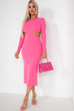 Rachida Pink Cut Out Midi Dress