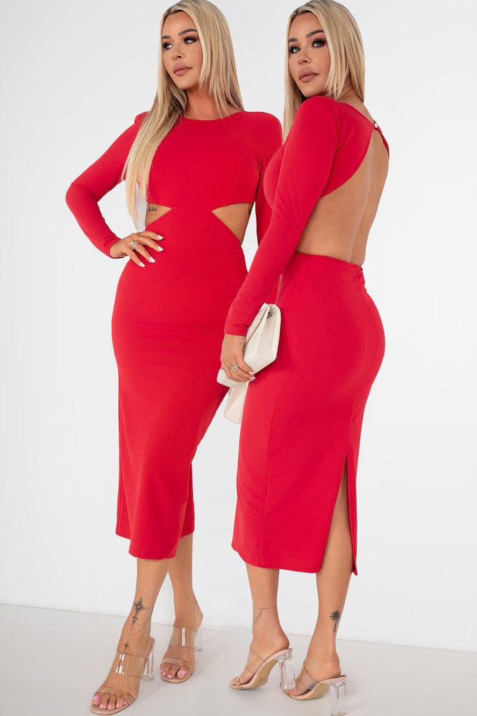 Rachida Red Cut Out Midi Dress