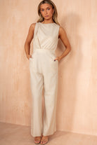 Rachida Stone Cotton Wide Leg Jumpsuit