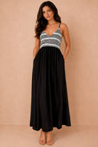Raelynn Black Embroidered Maxi Dress