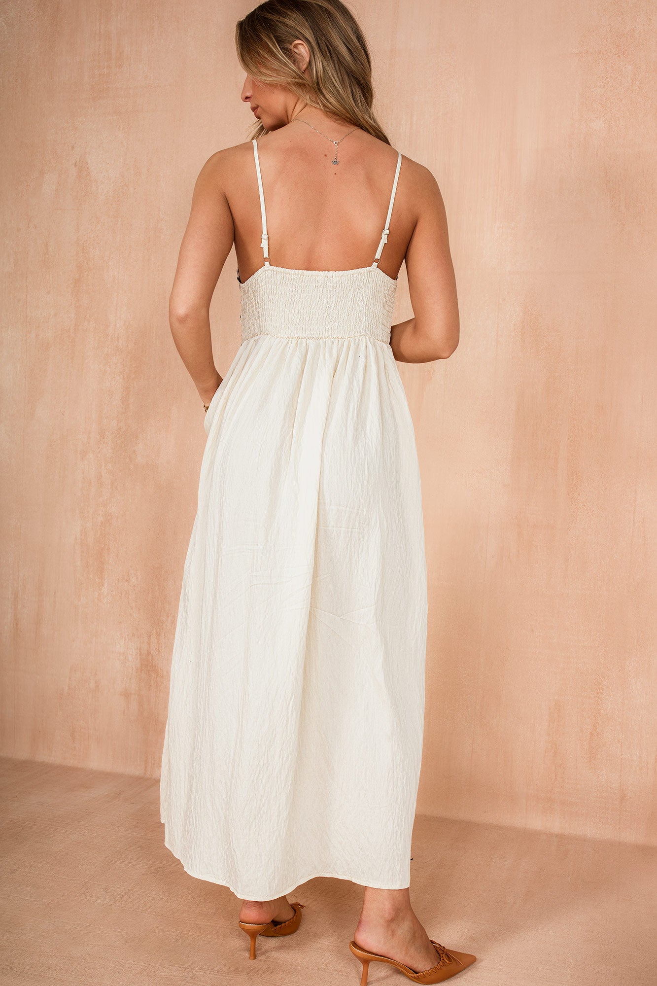 cream embroidered maxi dress Cream Embroidered Smocked Shoulder Tie Maternity Maxi Dress