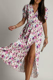 Raelynn Purple and White Rose Print Midi Dress