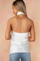 Raquel White Satin Cowl Neck Top