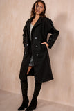 Ravi Black Double Breasted Belted Coat