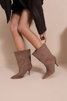 Rayne Taupe Suedette Wide Slouch Ankle Boots