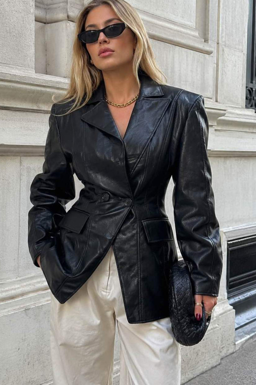 Rebecca Black Faux Leather Fitted Blazer