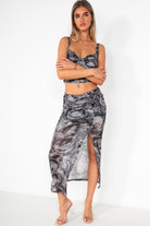 Reena Black and Grey Mesh Print Skirt