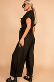 Reign Black Linen Belted Jumpsuit