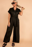 Reign Black Linen Belted Jumpsuit