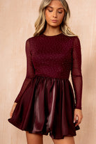 Reign Plum Mesh Diamante Bubble Hem Dress