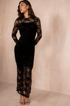 Renee Black Lace Ruched Dress