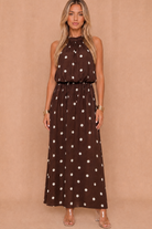 Renee Chocolate Polka Dot Maxi Dress