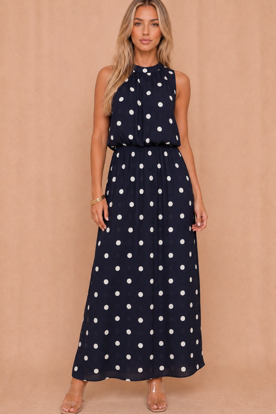 Renee Navy Polka Dot Maxi Dress