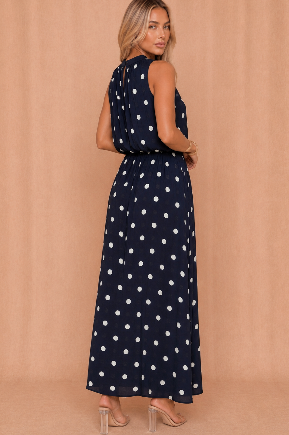 Renee Navy Polka Dot Maxi Dress