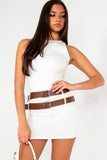 Renley White Double Belted Dress
