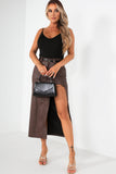 Rexi Chocolate Faux Leather Midi Skirt