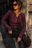 Reyna Plum Ribbed Knit Top