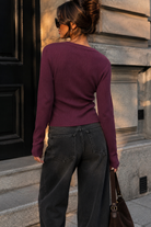 Reyna Plum Ribbed Knit Top