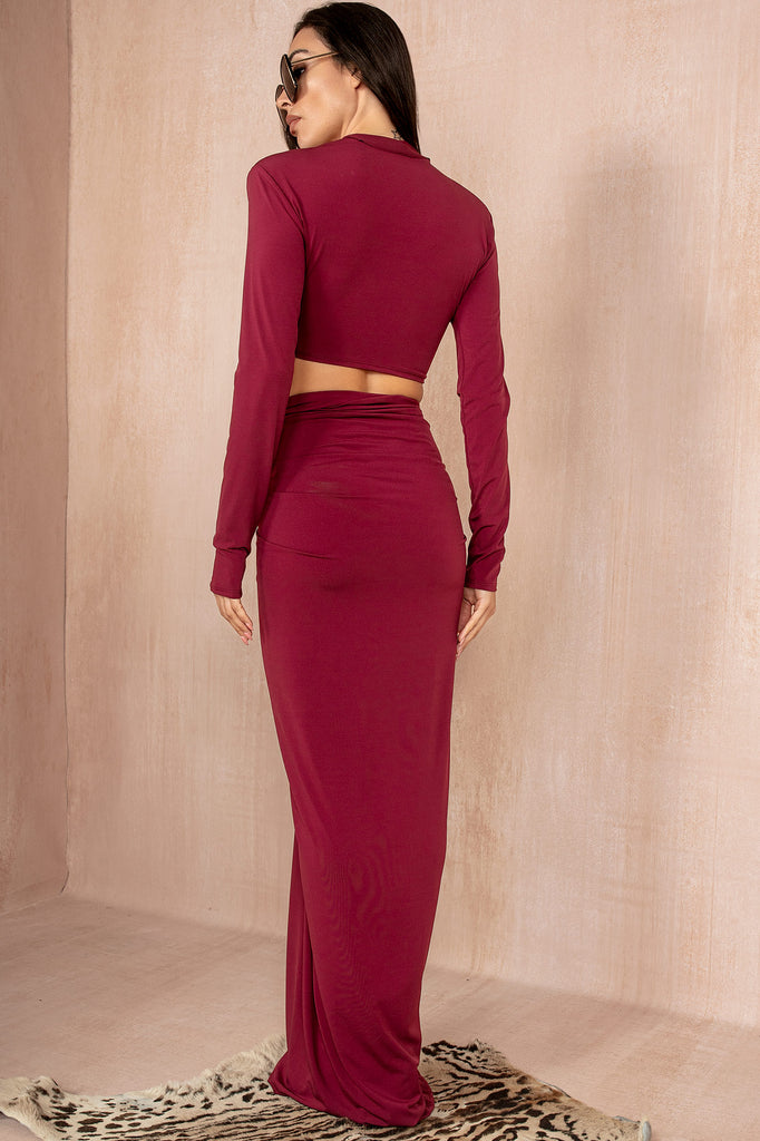 Rhonda Burgundy Cut Out Maxi Dress