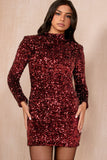 Rita Burgundy Velvet Sequin Dress