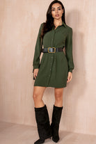 Robin Olive Belted Shirt Dress