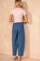 Roisin Blue Cotton Barrel Trousers