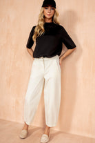 Roisin Cream Cotton Barrel Trousers