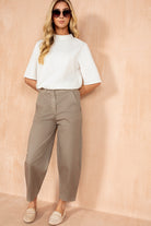 Roisin Taupe Cotton Barrel Trousers