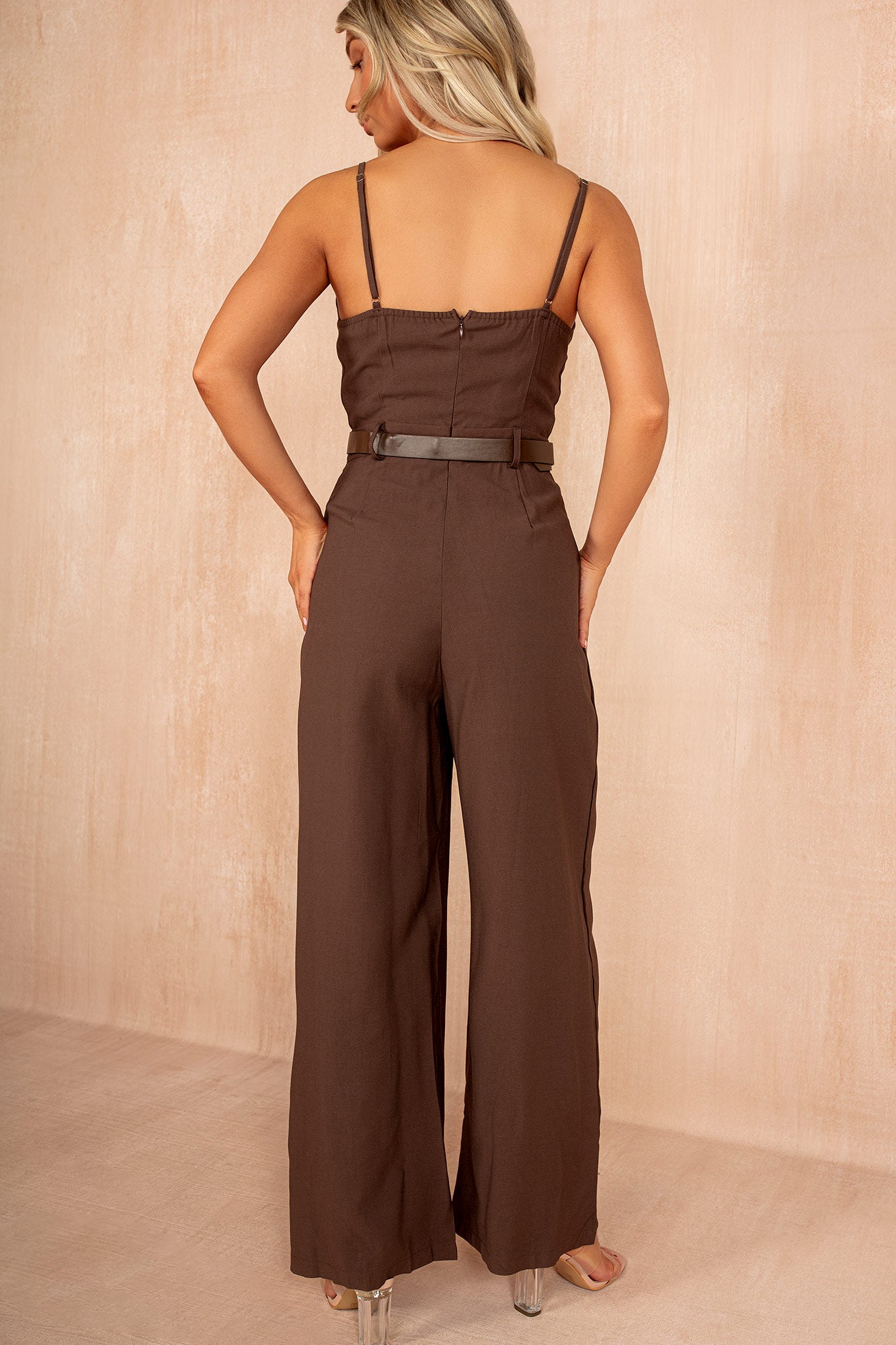 Rory Chocolate Belted Jumpsuit