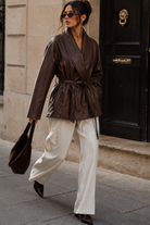 Rosa Chocolate Faux Leather Belted Jacket