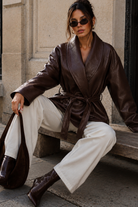 Rosa Chocolate Faux Leather Belted Jacket
