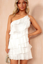 Roxanne White Tiered Ruffle Mini Dress