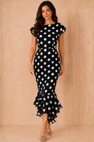 Roxy Black Chiffon Polka Dot Midi Dress