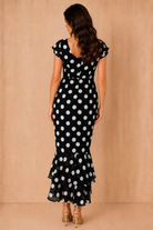 Roxy Black Chiffon Polka Dot Midi Dress