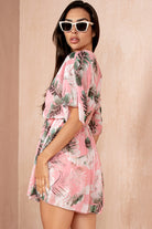 Ruthelle Pink Chiffon Palm Print Playsuit