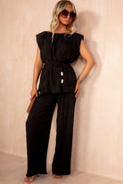 Ruthie Black Crinkle Belted Co Ord