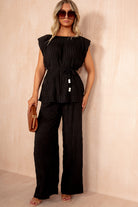 Ruthie Black Crinkle Belted Co Ord