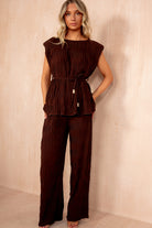 Ruthie Chocolate Crinkle Belted Co Ord