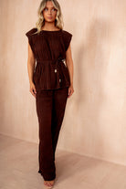 Ruthie Chocolate Crinkle Belted Co Ord