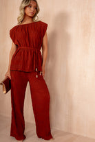 Ruthie Rust Crinkle Belted Co Ord