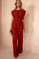 Ruthie Rust Crinkle Belted Co Ord