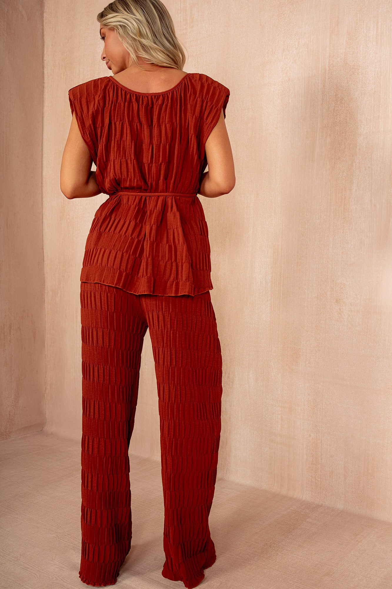 Ruthie Rust Crinkle Belted Co Ord