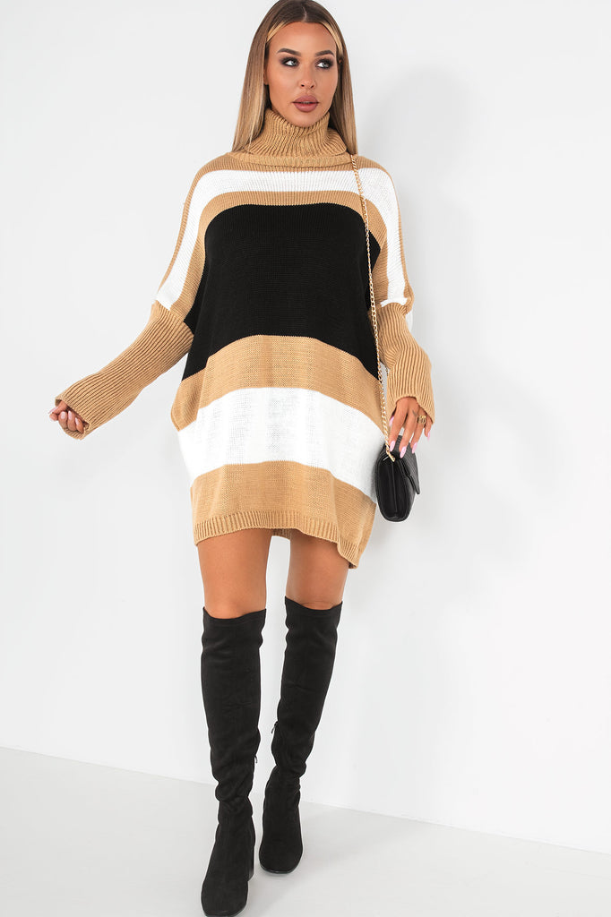 Camel Knit Dress Rylee Striped