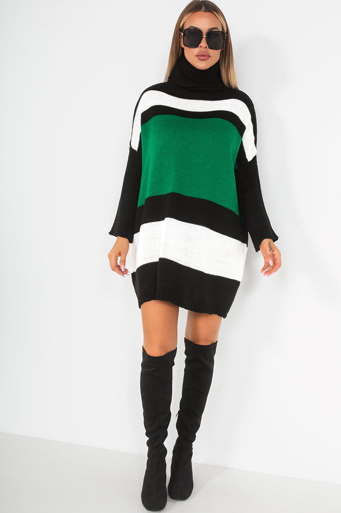 Rylee Green Knit Striped Dress
