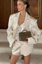 Sacha Ivory Satin Shoulder Pad Blazer