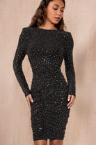 Sadie Black Sparkle Ruched Midi Dress