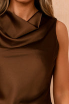 Sadie Chocolate Satin Lace Asymmetric Top