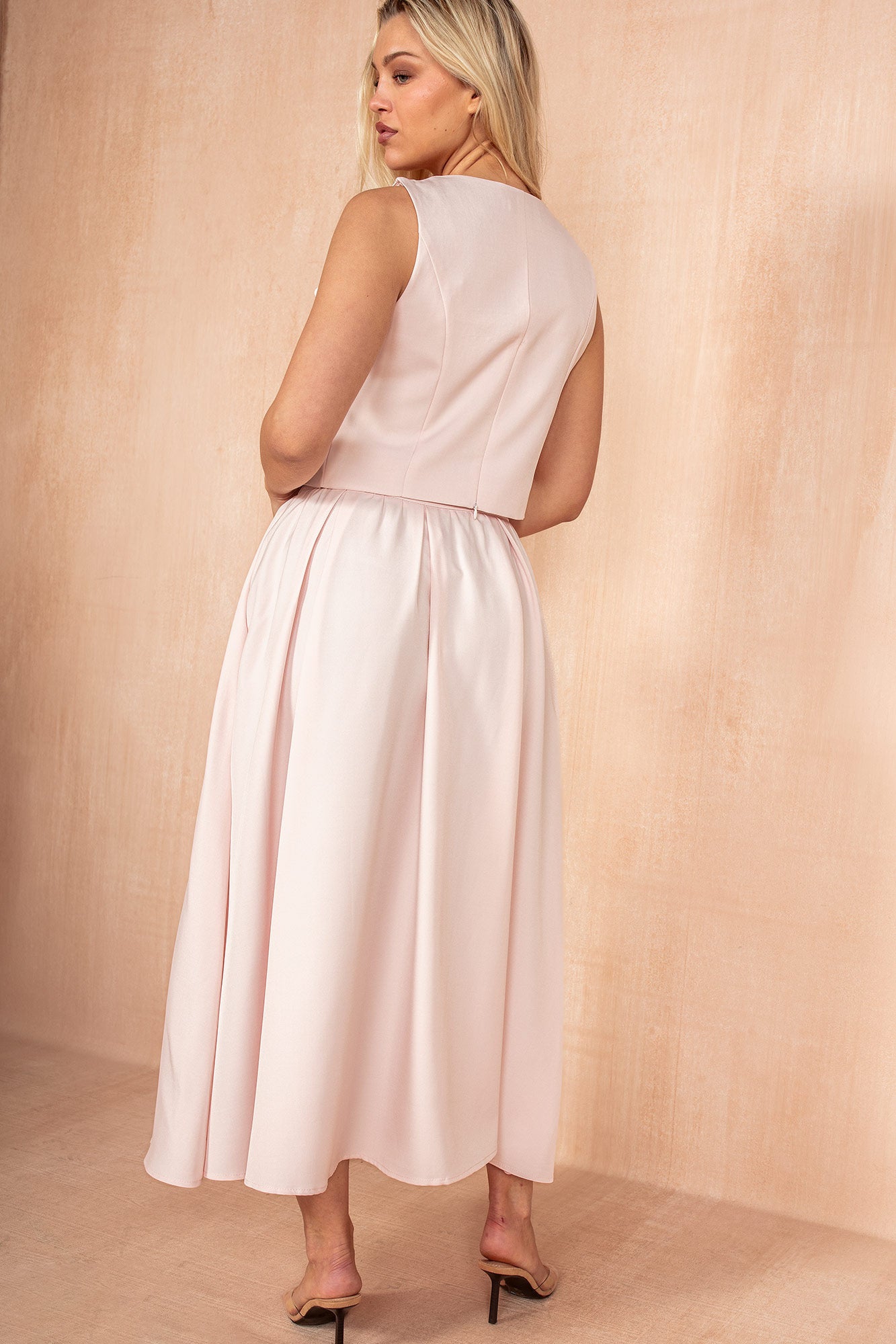 Saffron Pink Pleated Skirt Co Ord