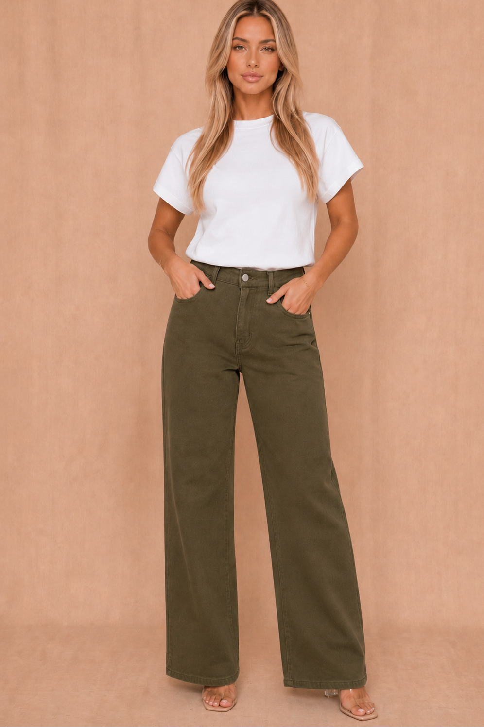Samantha Khaki Wide Leg Jeans