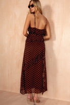 Sammie Chocolate Chiffon Polka Dot Frill Dress